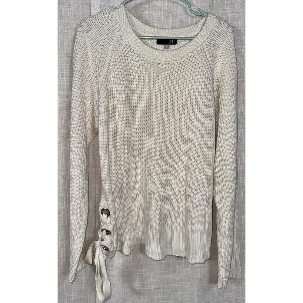 KUT from‎ the Kloth Adire Knit Long Sleeve Sweater Women's XL Cream w/ Side Tie
